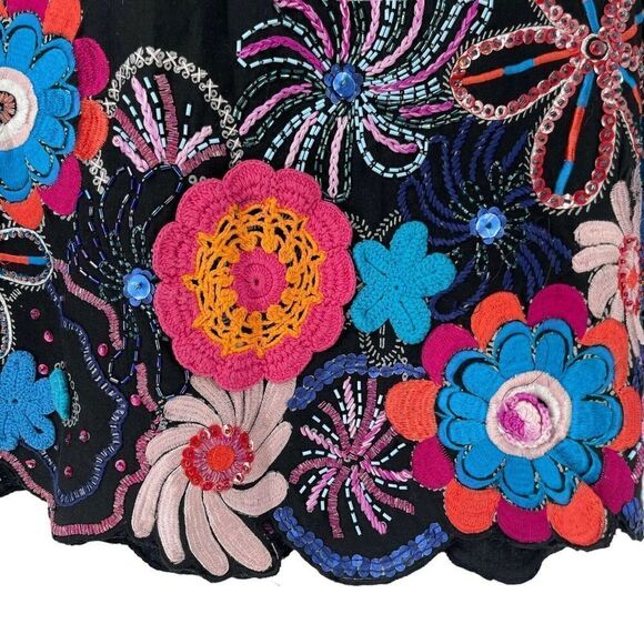 Bohemian Crochet Beaded Embroidered A Line Skirt Size 10 Vanity Collection Black - Picture 4 of 10